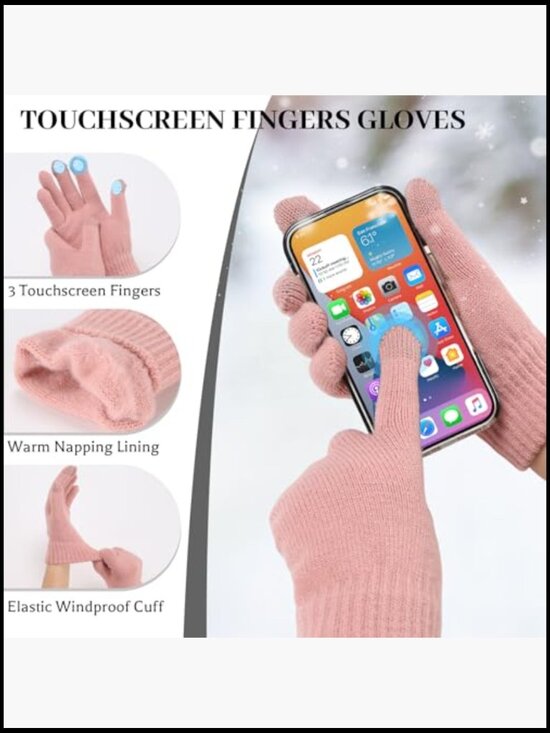 Satin Lined Slouchy Beanie Knit Scarf Touchscreen Gloves Winter 3 Pc Set main image 6